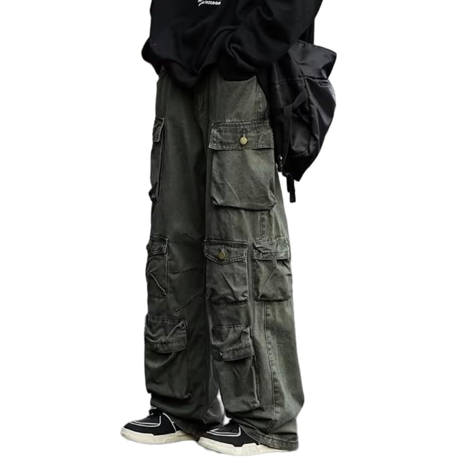 Barley Direct Gothic Emo Alt Cargo Hippie Baggy Jeans Mom Goth Punk Denim Pants Cyber ​​​​Y2k Pants Academic Dark Clothes(Green,Medium)