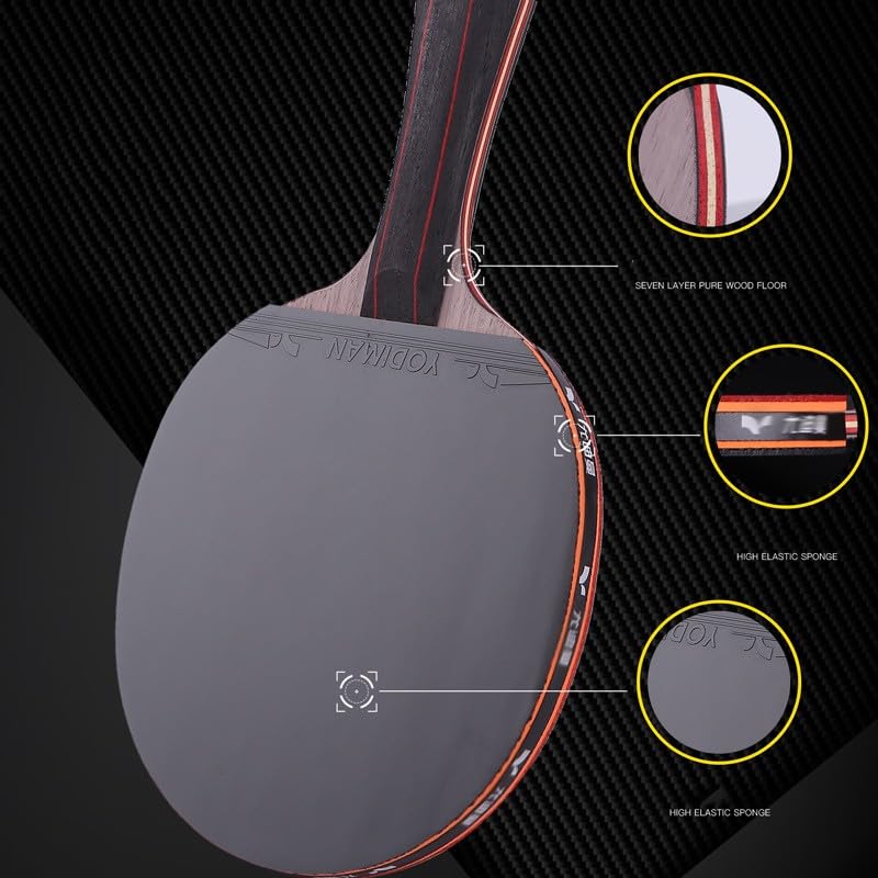 JITEM Professional Ping Pong Paddle for Competition and Training - 7-Layer Pure Wood Base - High Elastic Sponge - Both Offensive and Defensive(Color:A)