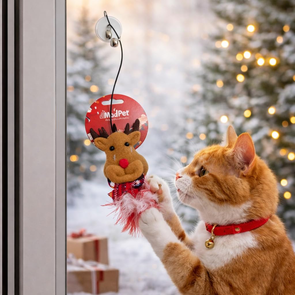 MADPET Noel Temalı Kedi Oyuncağı Kardan Adam Figürlü – Tüylü Kuyruklu, Zilli ve Askılı Kedi Oyuncağı – Avlanma ve Oyun İçgüdüsünü Destekler – Yılbaşı Özel Tasarım