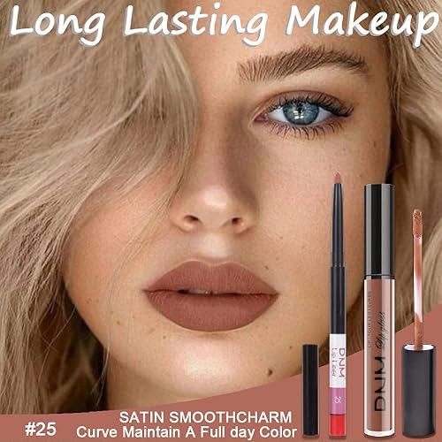 Miniatura 2 de evpct 2 Unids Nude Brown Beige Lip Liner y Matte Lipstick Set DNM Vegan Lipstick Lip Liner y Gloss Set Larga Duración Impermeable Labio Mate 24