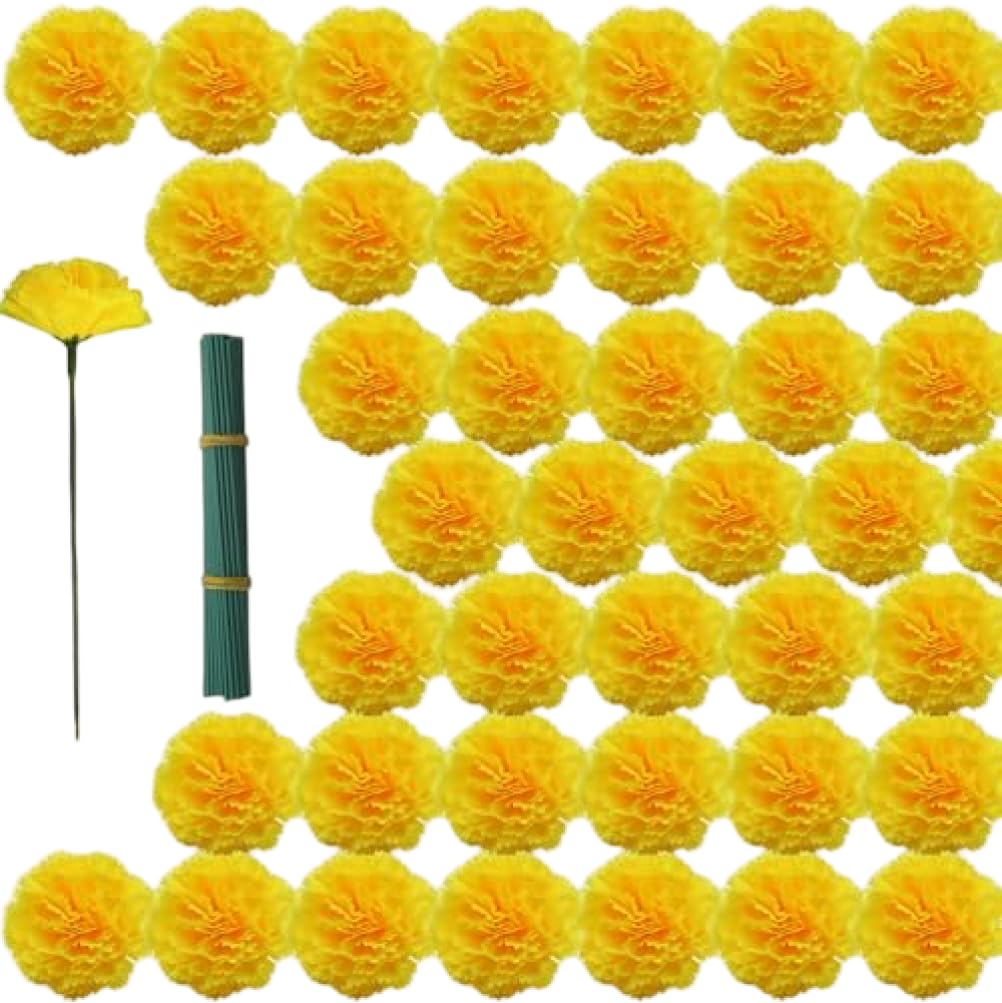 Striegro Artificial Marigold Flowers, 60Pcs, Yellow, for Diwali Decor..