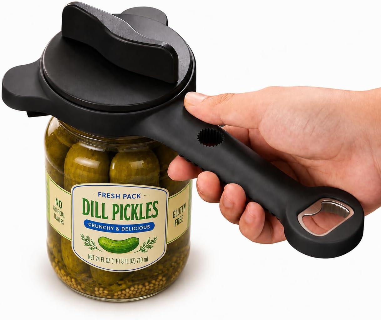 4-in-1 Adjustable Jar & Bottle Opener, Non-Slip Lid Gripper for Weak Hands & Seniors