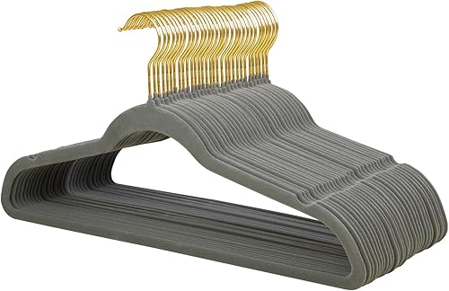 ManGotree Perchas de terciopelo con gancho dorado giratorio de 360 grados, perchas antideslizantes, perchas ultrafinas que ahorran espacio, perchas