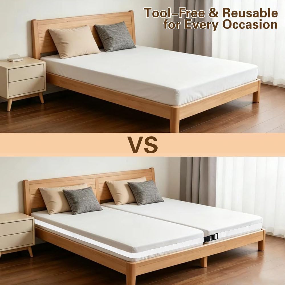 33FT Adjustable Mattress Straps, Twin to King Beds Converter with Black Buckle, Designed to Expand a Bed, Twin Bed Extender for Two Twins