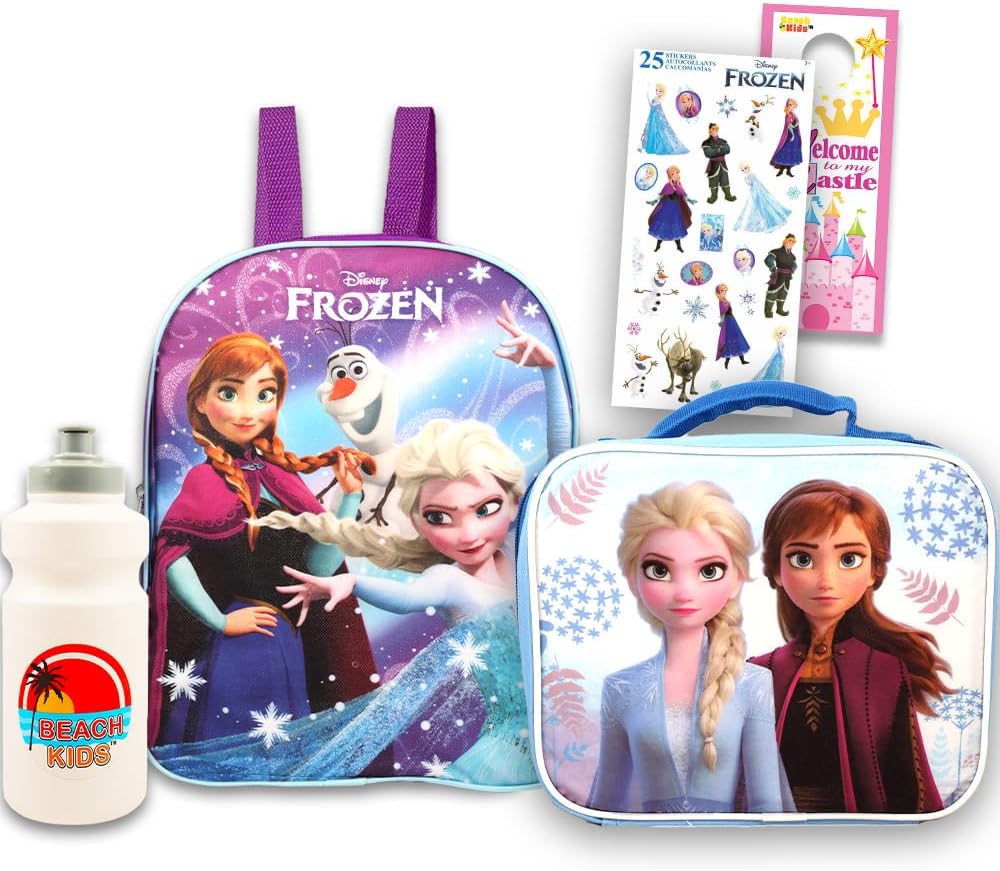 Disney Frozen Mini Backpack and Lunch Box Bundle with Stickers, 11" (Frozen Preschool Toddler Set)
