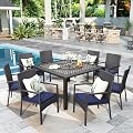 Sophia & William 9 Pieces Outdoor Dining Set for 8 People, 53" Square Cast Aluminum Patio Table and 8 Rattan Chairs Set, All Weather Patio Dining Set with 2.1” Umbrella Hole