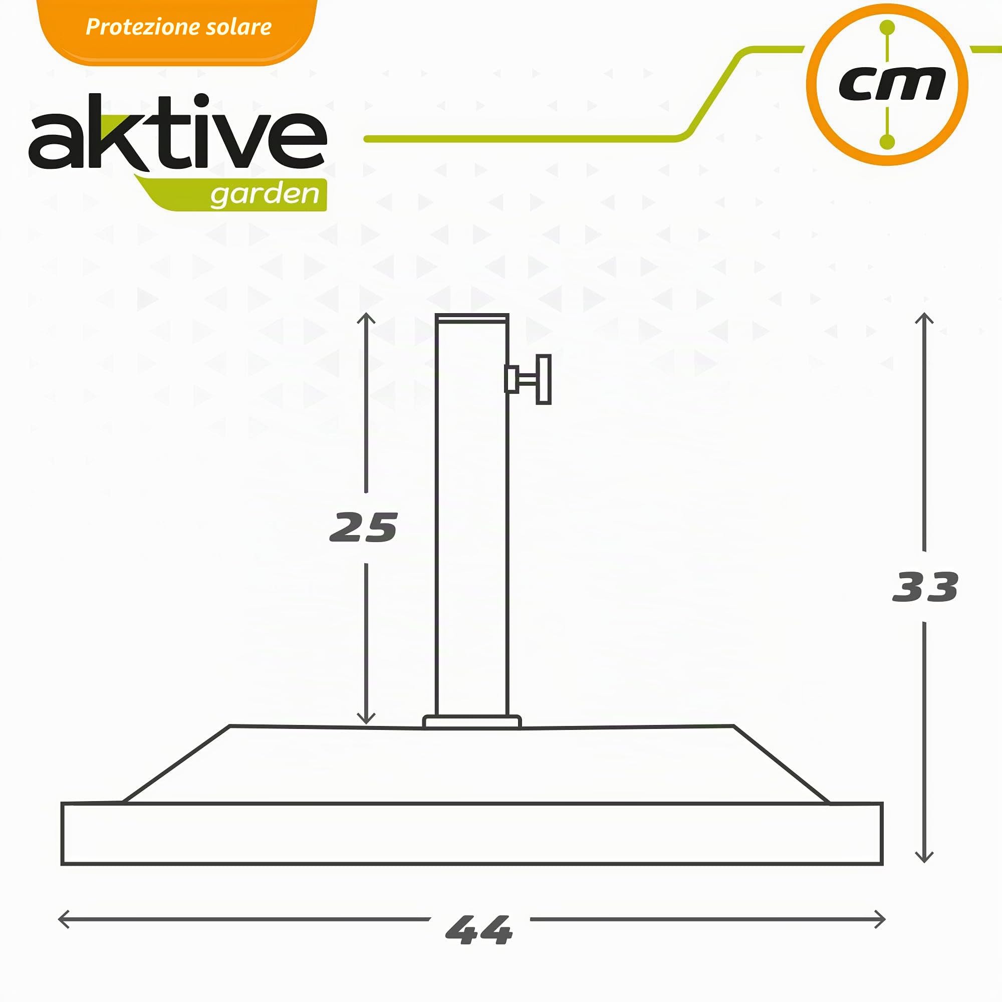 AKTIVE Supporto per ombrellone, base per ombrellone, palo da 38-48 mm, 44x44x33 cm, nero, materiale in poliresina, base per ombrellone da giardino, quadrata, 12 kg, Giardino