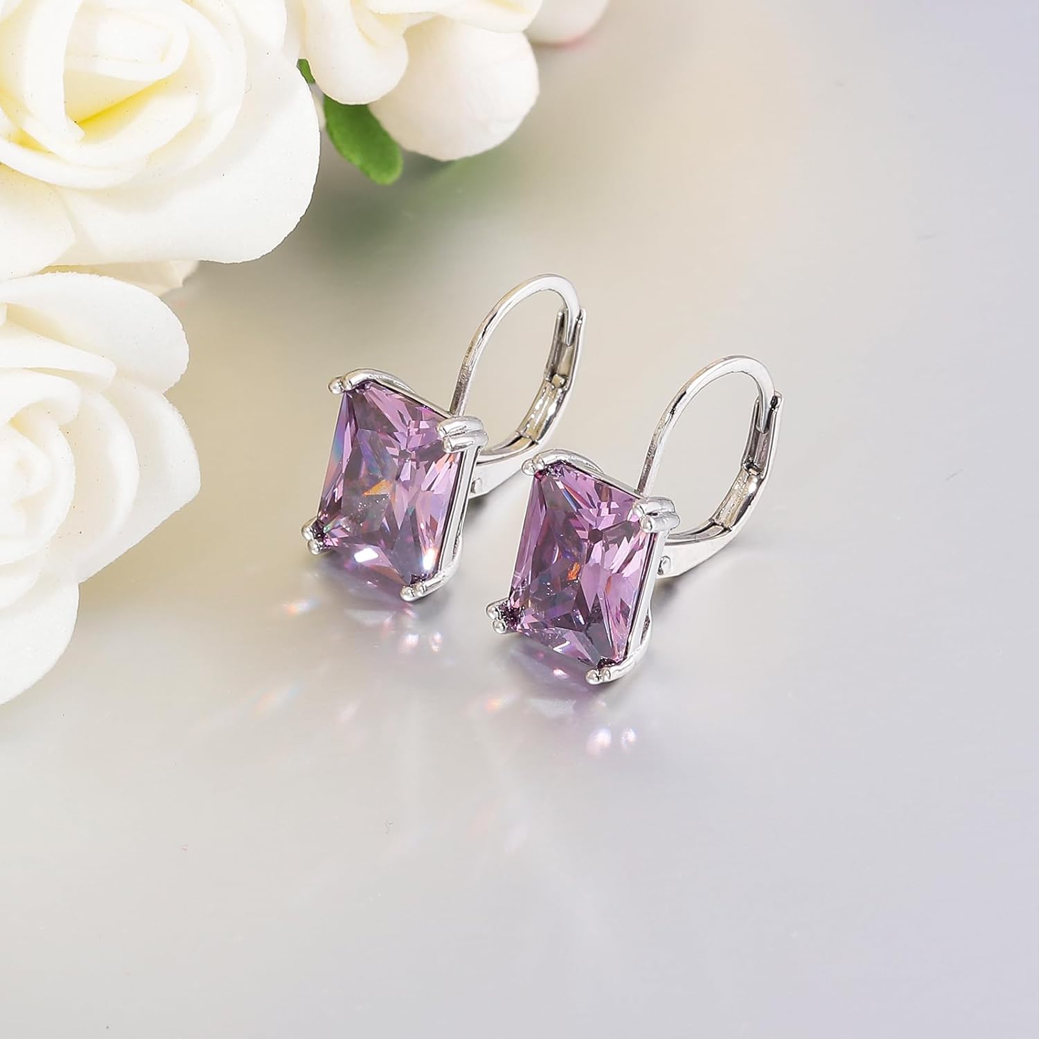 CiNily Emerald Cut Drop Dangle Earrings for Women 18K White Gold Plated Cubic Zirconia Simulated Diamond Dangle Earrings Jewelry Gifts for Weddings Birthday Party - Image 6