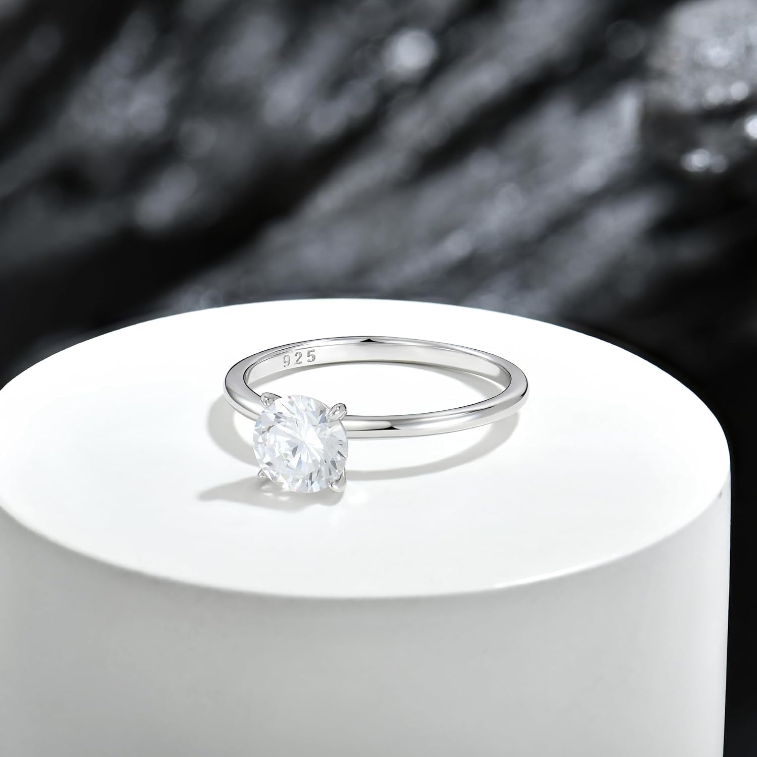 JO WISDOM 925 Sterling Silver 1CT Round/Princess Cut Solitaire Wedding Engagement Ring for Women with 18K White Gold Plated - Image 3