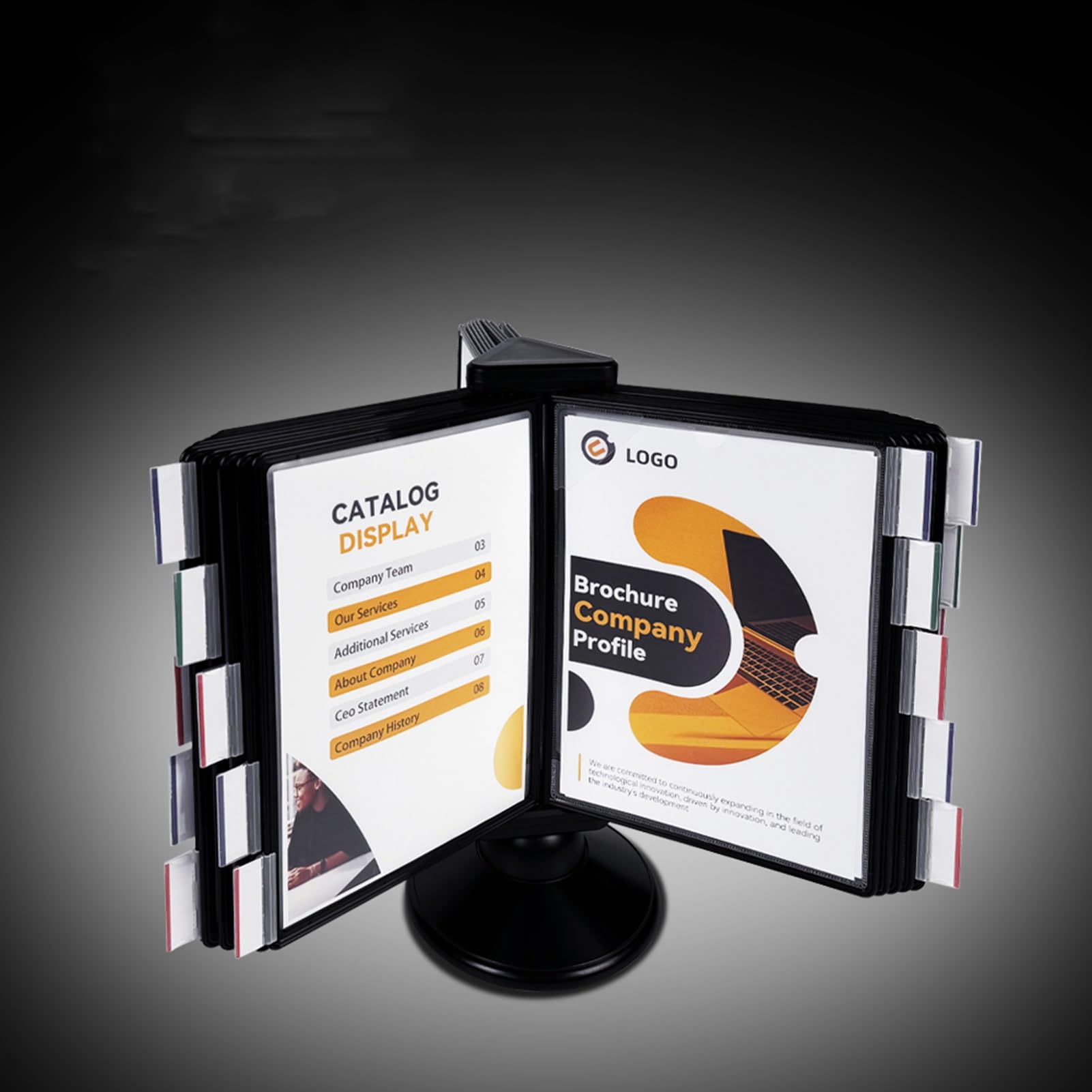 OLSKFUH Page-Turning Folder, 10-Pocket With 360° Adjustable Base, Fast Flip & Find Desk Reference Organizer,