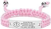 Vista 13 de MEALGUET Pulsera de identificación médica para hombres y mujeres, grabado gratuito, hecha a mano, cuerda trenzada ajustable, pulsera