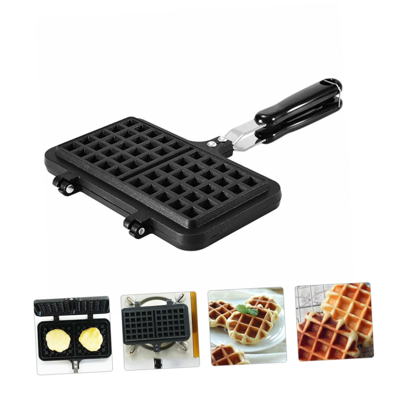 SOLUSTRE Stampo per Waffle Facile da Pulire Resistente al Calore in Alluminio Pressofuso per Uso Domestico su Fornello a Gas, per Dolci Fatti in Casa