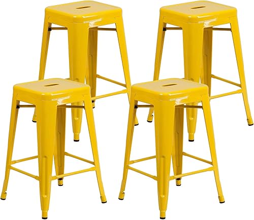 MFD Marco apilable de acero industrial para mostrador y bar taburete, juego de 4, amarillo