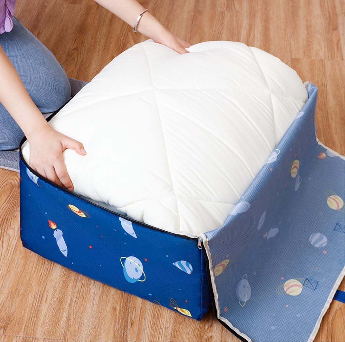 Storage Bins Storage Basket Decorative Basket Rectangular Fabric Storage Bin Organizer Basket with Handles Storage Container(B,48 * 28 * 18cm)