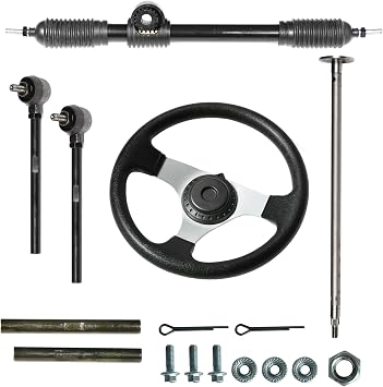 JNDO Go Kart Steering Gear Assembly 17.7" steering shaft for Coleman KT196 | 17.7in shaft, 19.3in rack and pinion, 6.9in tie rod end, 11.8in wheel, for Coleman KT196 CK196, Kandi 110cc