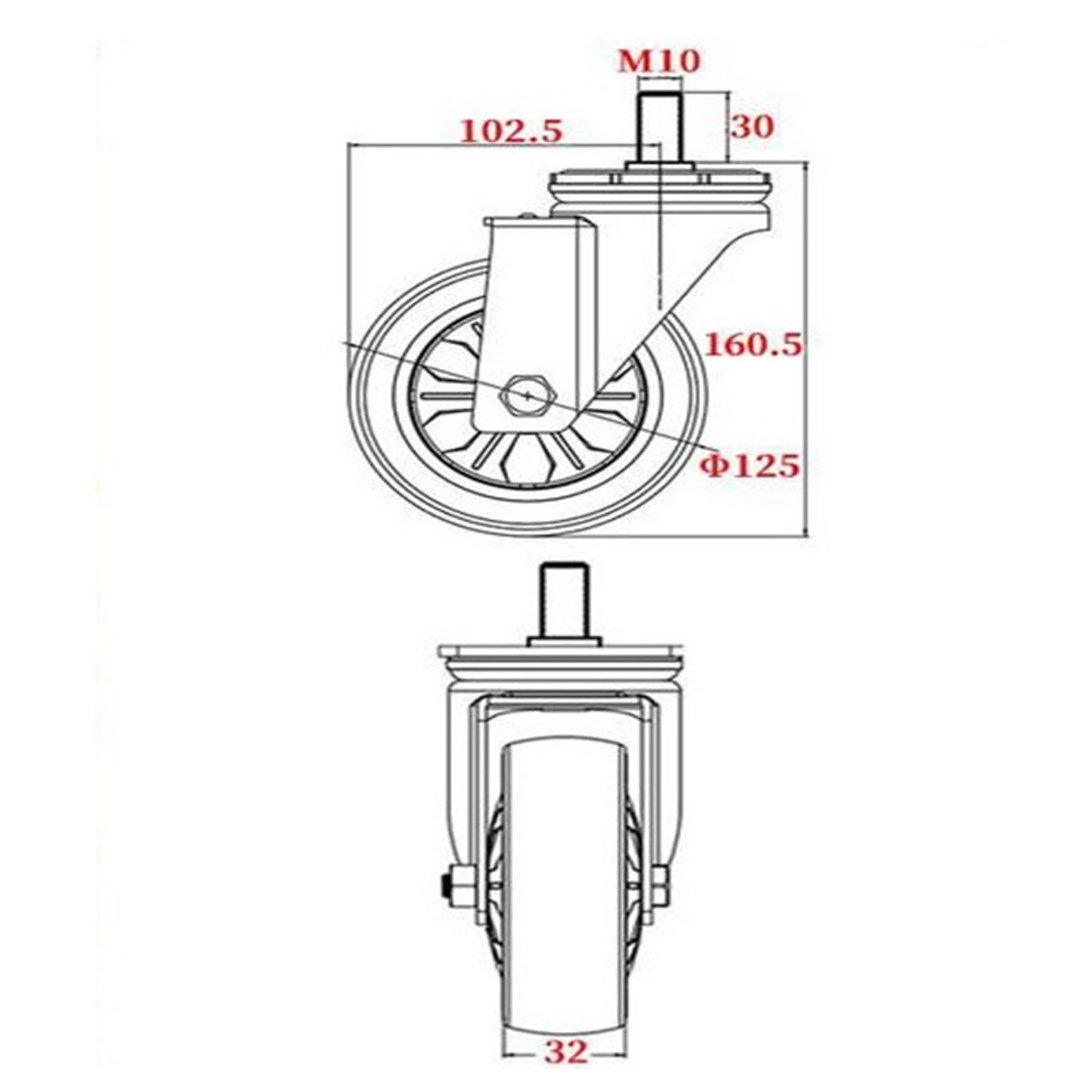Rueda Universal de Tornillo M10/M12/M14/M16/M20 5 Pulgadas, con Freno, Eje Goma, polea giratoria, máquina silenciosa, Carga única, 150KG, 1 ud
