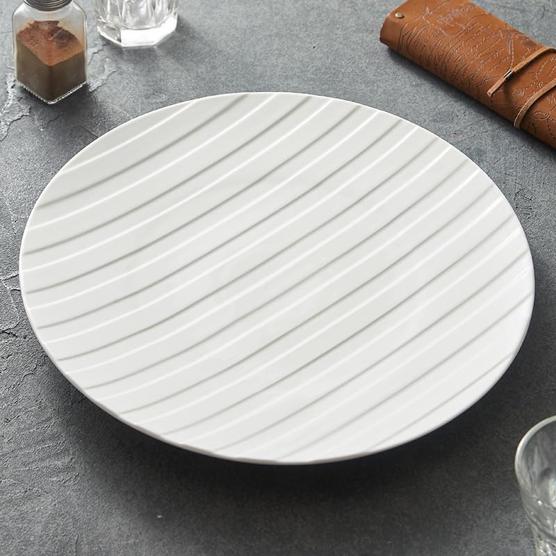 Talerze obiadowe Duży talerz ceramiczny z wzorem linii, talerz obiadowy, biały zachodni talerz obiadowy, talerz do steków, taca Talerze sałatkowe (14 cali)