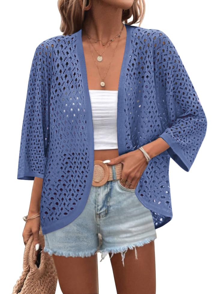 Image of Zeagoo Womens Summer Crochet Cardigan Sweaters Lightweight Open Front 3 /4 Sleeve Batwing Kimono Boho Knit Cover Ups 2026