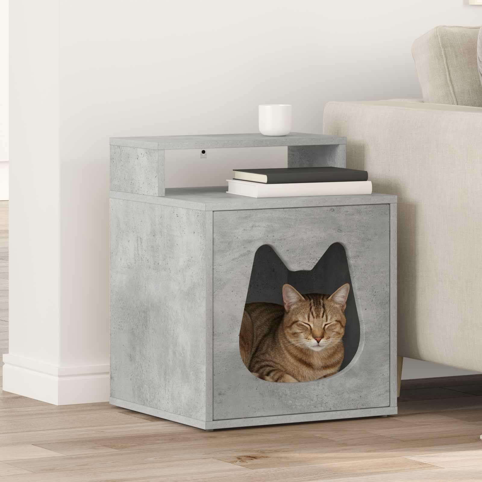 Casetta per gatti in legno di cemento, 42,5 x 40 x 53,5 cm, con kit di montaggio, rifugio interno per gatti, design moderno, durevole, stabile e accogliente, per soggiorno e balcone