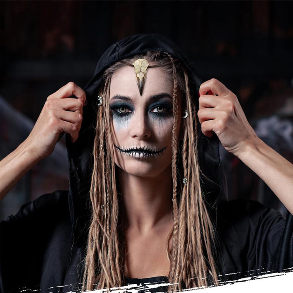 Raven Skull Necklace, Viking Necklace Men & Women, Halloween Resin Bird Head Bone Jewelry Pendant Necklace with Adjustable Leather Cord, Figurine Scavenger Gothic Crow Sculpture Witchy Gift - Image 4