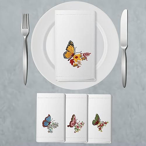 Miniatura 6 de Servilletas de mesa de algodón bordadas, juego de 4 servilletas de tela cuadrada de 18 x 18 pulgadas, servilletas de tela de mariposa, para comedor,