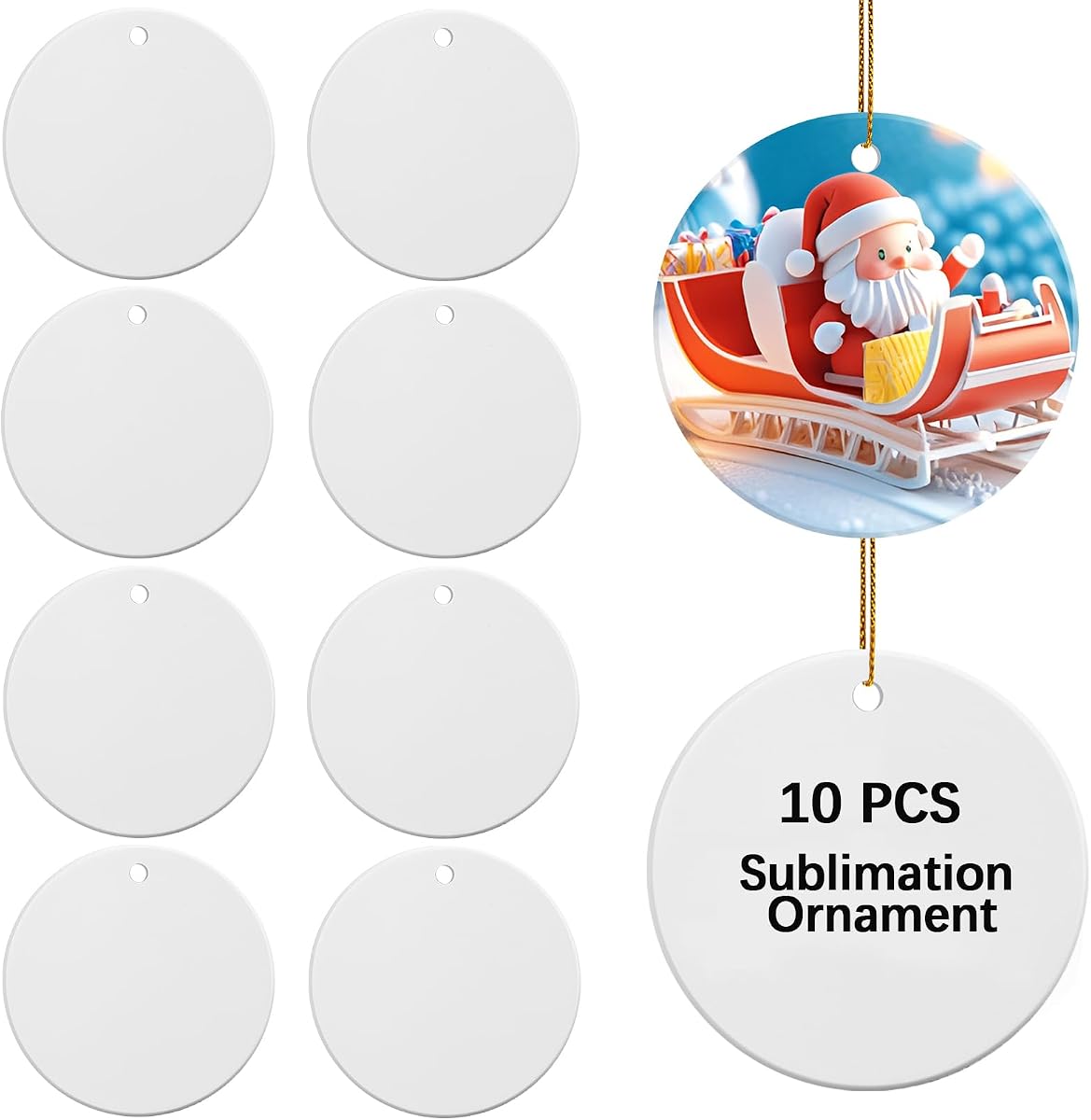 Paquete de 10 adornos de sublimación de cerámica en blanco, 3 pulgadas, redondos, para manualidades, bricolaje, decoraciones navideñas impresas personalizadas, hogar, porcelana blanca, decoración artesanal para árboles de Navidad