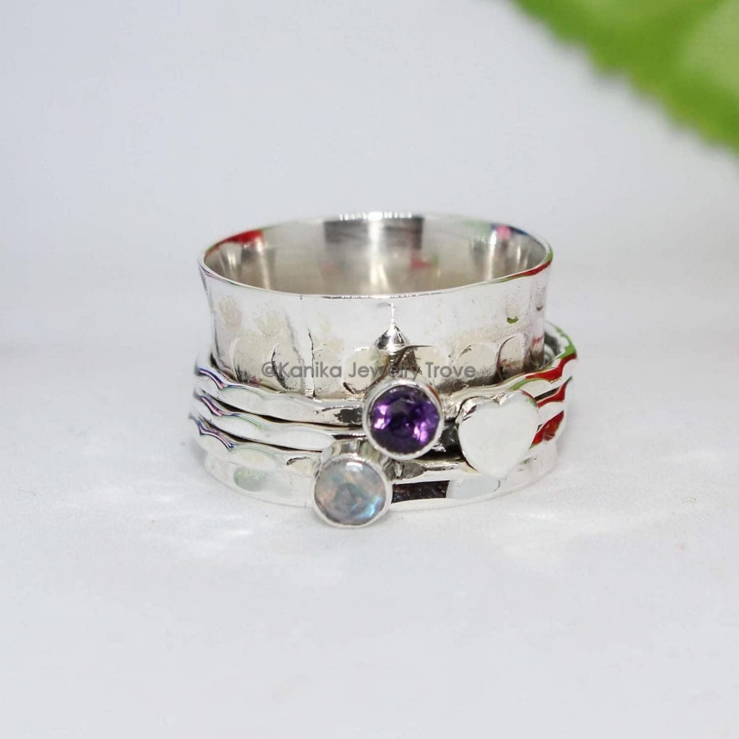 Customize your ring with any gemstone/birthstone, Red Onyx and Citrine Thumb 925 Sterling Silver Ring for Women, Size 10