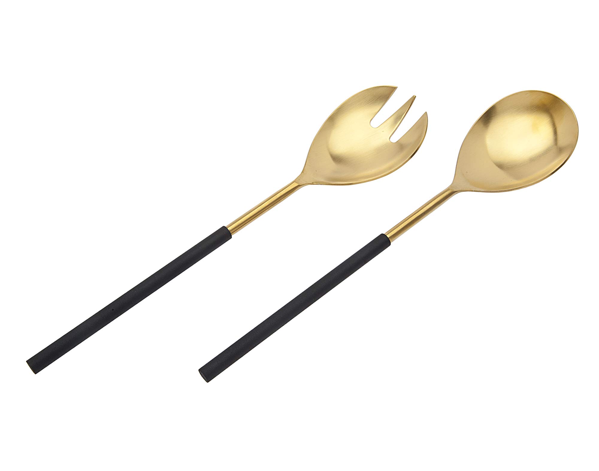 Godinger Salad Server Fork Spoon Set Black and Gold Design