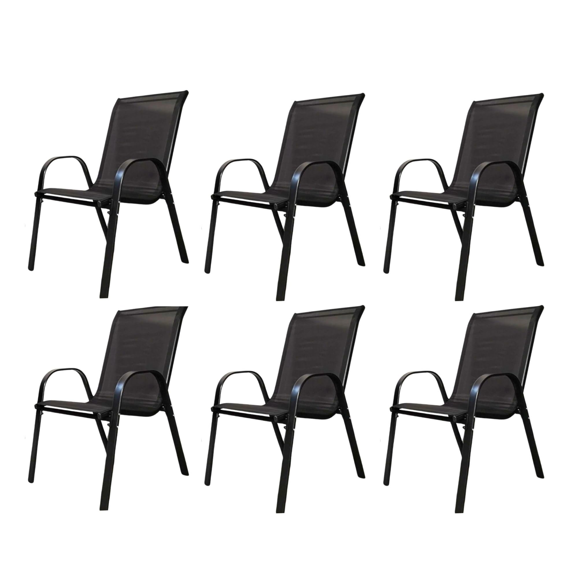 Set of 6 Outdoor Garden Patio Textilene Furniture Chairs in Black