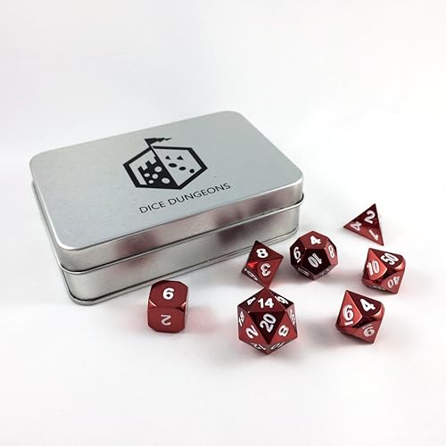 Dados Dungeons Wildfire Juego de 7 piezas de dados de metal rojo para D&D y otros juegos de rol