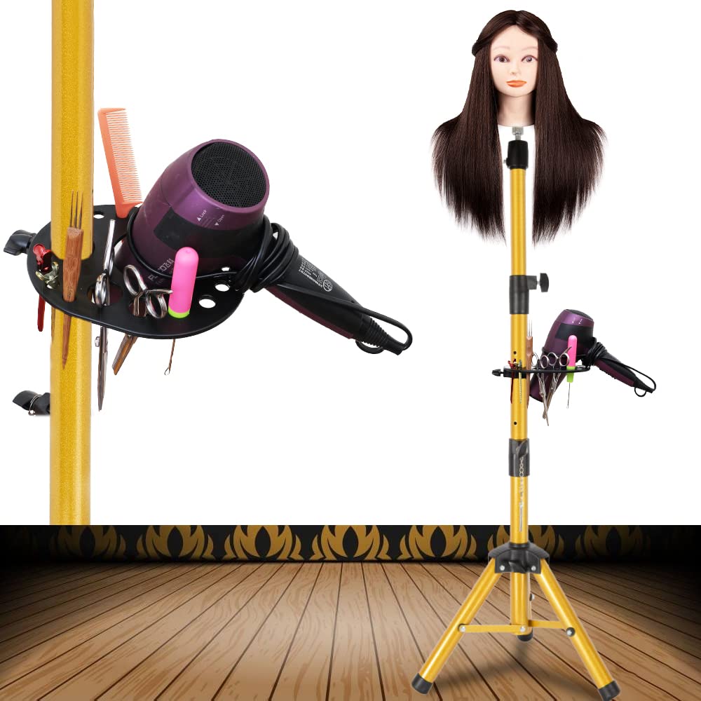 Trépied réglable en acier inoxydable pour perruque de 140 cm avec plateau à outils (tête de mannequin non incluse)