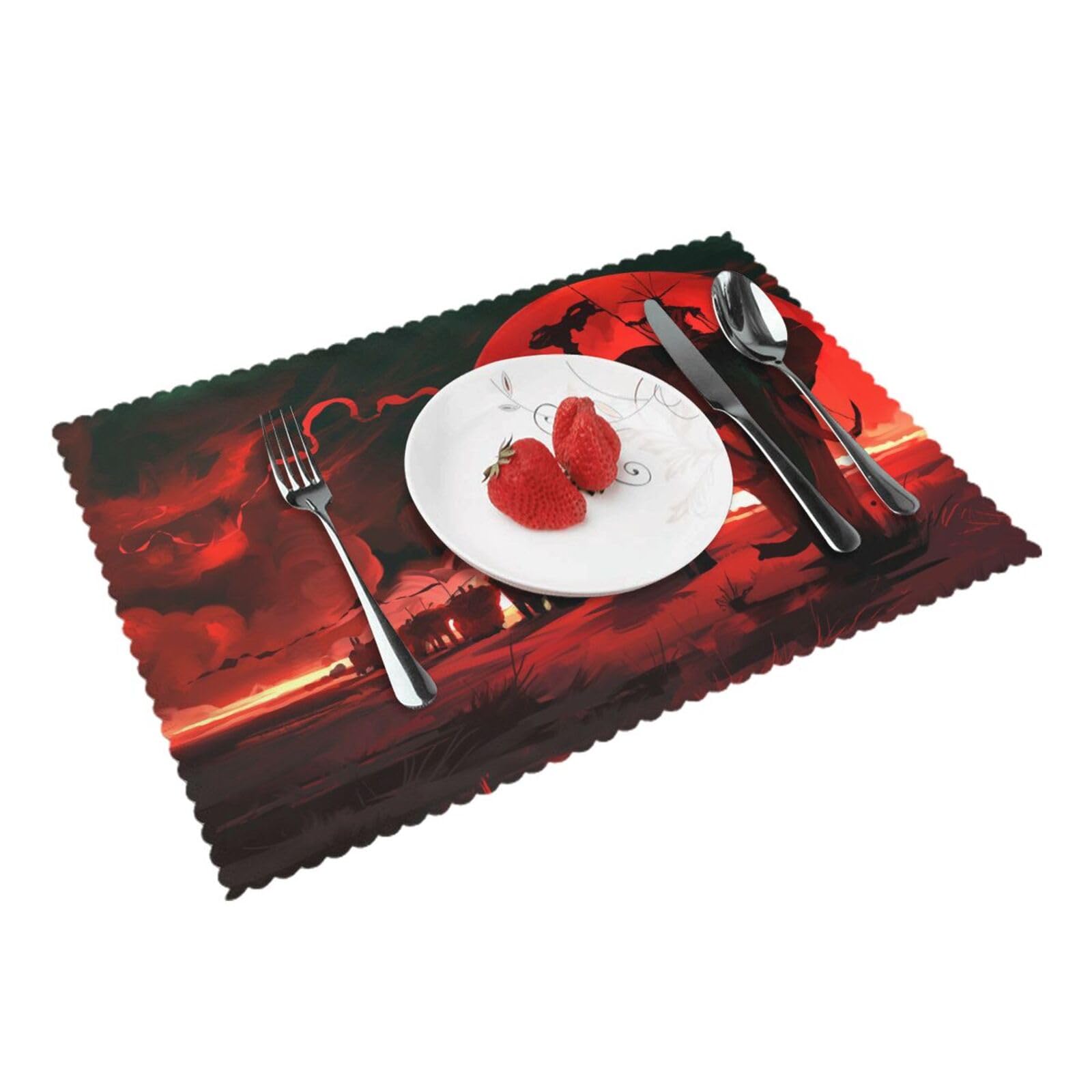 Red Full Moon Elephants Printed Placemats Set of 4 PCS Washable Placemat for Kitchen Table Heat-resistant Table Mats 45x30 CM