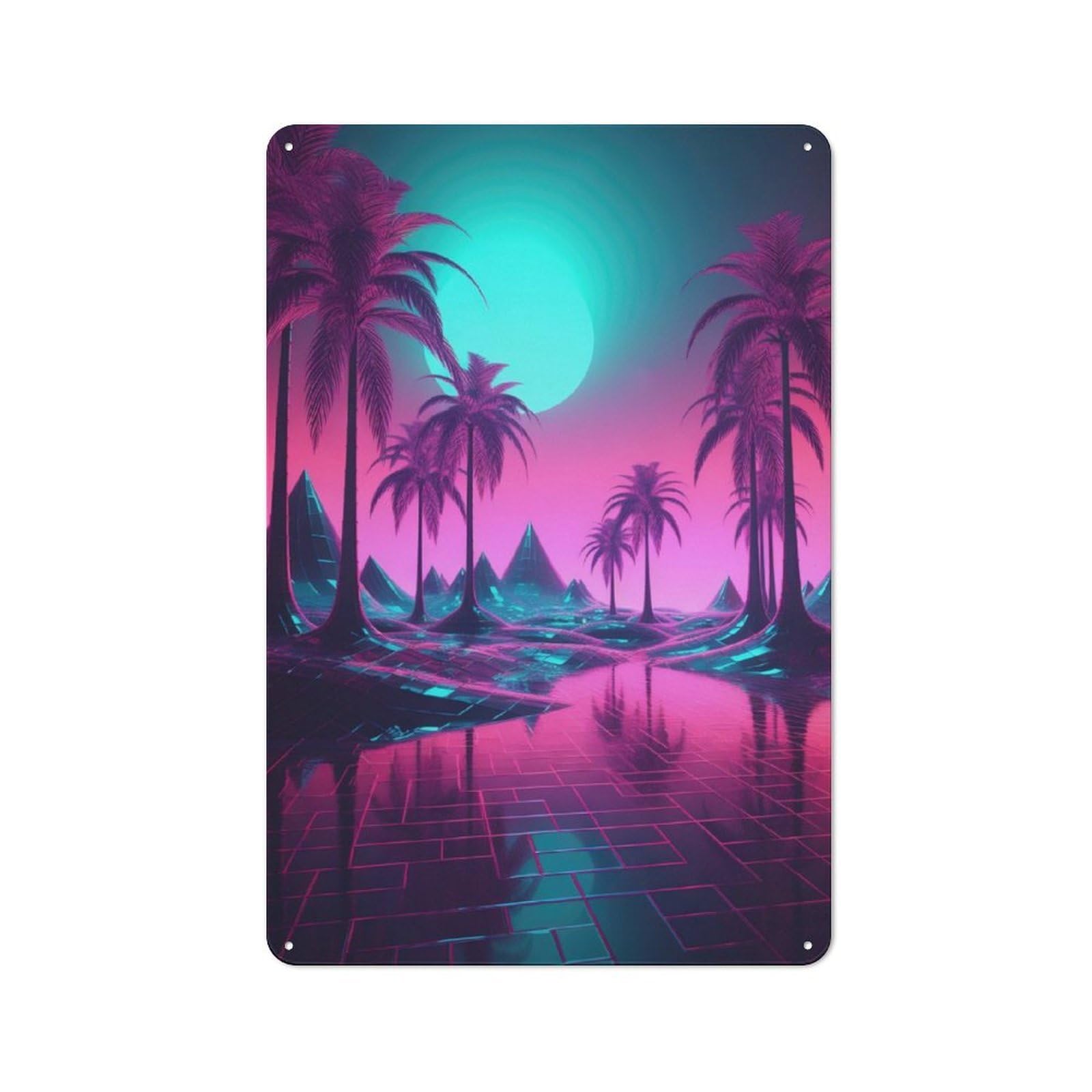 Junmoney Surreal Synthwave Night Rustic Metal Sign 30X20cm Featuring For Living Room Wall, For Vintage Wall Decor Fans, For Metal Sign Collectors