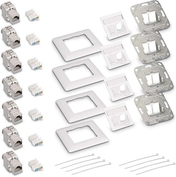 kwmobile 8X Keystone Cat 6A 4X Presa Snap in   8X modulo Keystone per Cat 6A schermato in Metallo 10Gbits Standard 1935x148 mm 4X Presa Muro