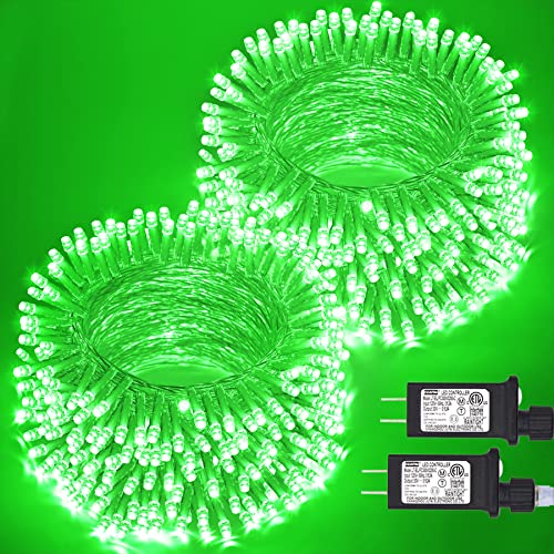 JMEXSUSS 2 Pack 100 LED Green Christmas Lights, 33ft Connectable Green String Lights Plug in, 8 Modes Green Lights for Halloween Garden Party Decorations
