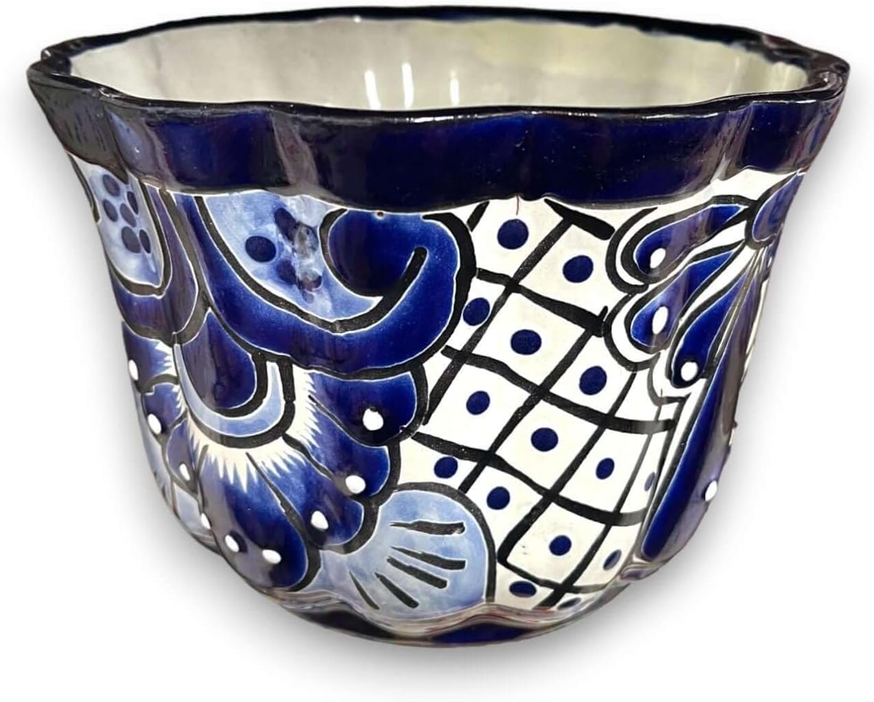 Talavera Flower Pot | Handcrafted Blue & White Mexican Ceramic
