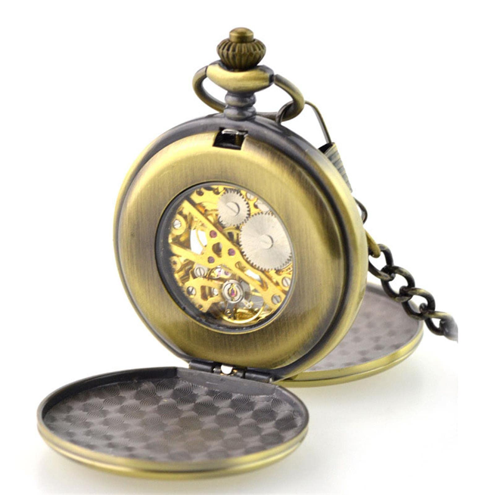 Relojes de Bolsillo, Cadena Fob de 37CM, Acero Liso, mecánico, Vintage, Esfera número Romano, Colgante, Reloj, Regalos