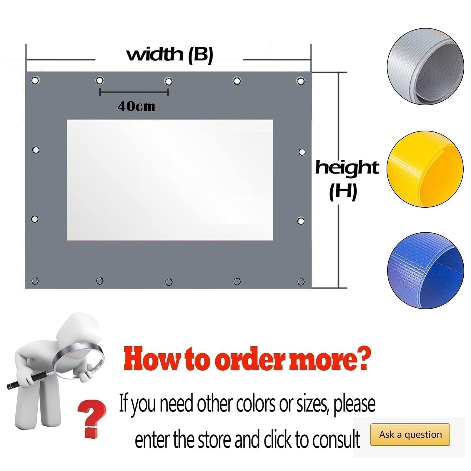 Lona impermeable resistente con ojales – 1,8 x 2 m (5,9 x 6,5 pies) de PVC gris para exteriores, panel lateral resistente a la intemperie para camping, jardín y protección de equipos