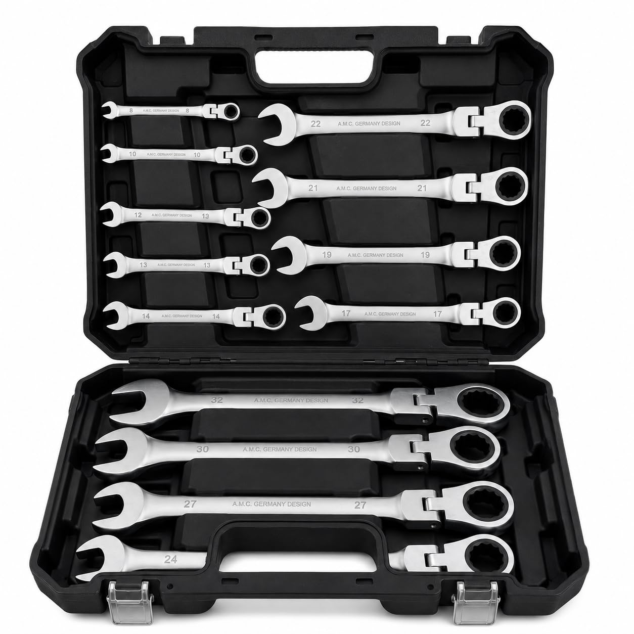 A.M.C. Set Chiavi Combinate a Cricchetto Con Snodo Snodabili 13 pezzi Professionali CROMO VANADIO