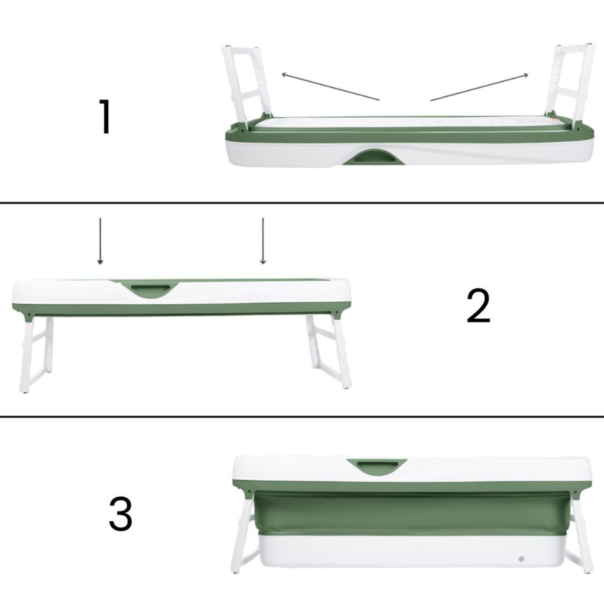 HelloBath® Opvouwbare Badkuip XXL 157x60x48 cm voor Volwassenen | Draagbare Badkuip met Badkussen, Opbergtas, LED-lamp & Massagerollers | Mobiele voor Douche & Buiten | Groen