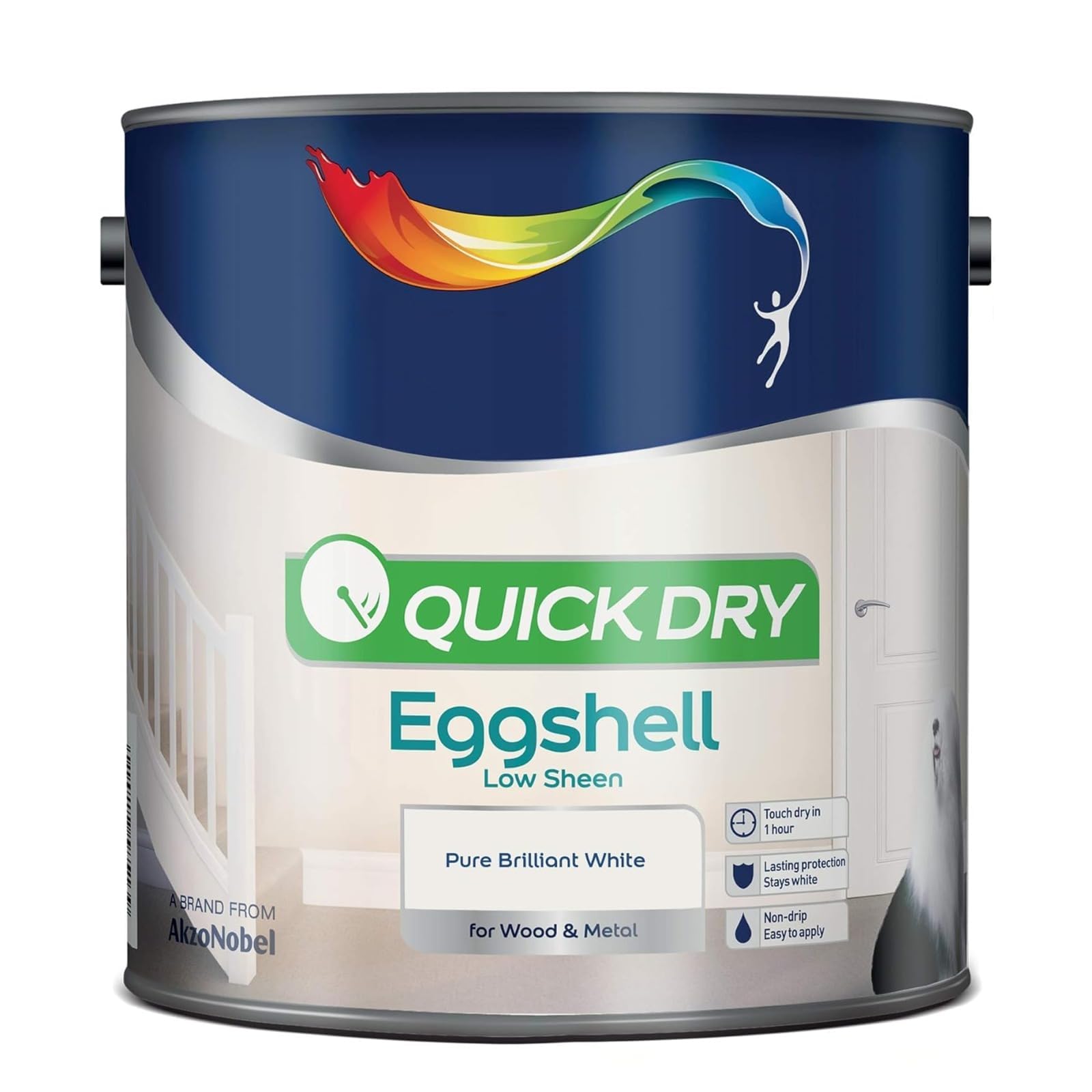 HOCHSTE® Quick Dry Eggshell Paint, Pure Brilliant White, Water-Based Interior Paint, Low Odour, Non-Yellowing, Durable Wipeable Mid Sheen Finish, Trim, Doors, Skirting, White, (750ml, White)
