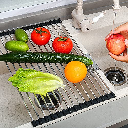Roll-Up Dish Drying Rack, Over Sink Drainer Rack, Foldable Dish Drainers with Non-Slip Silicone and 304 Stainless Steel Pipe - Image 3