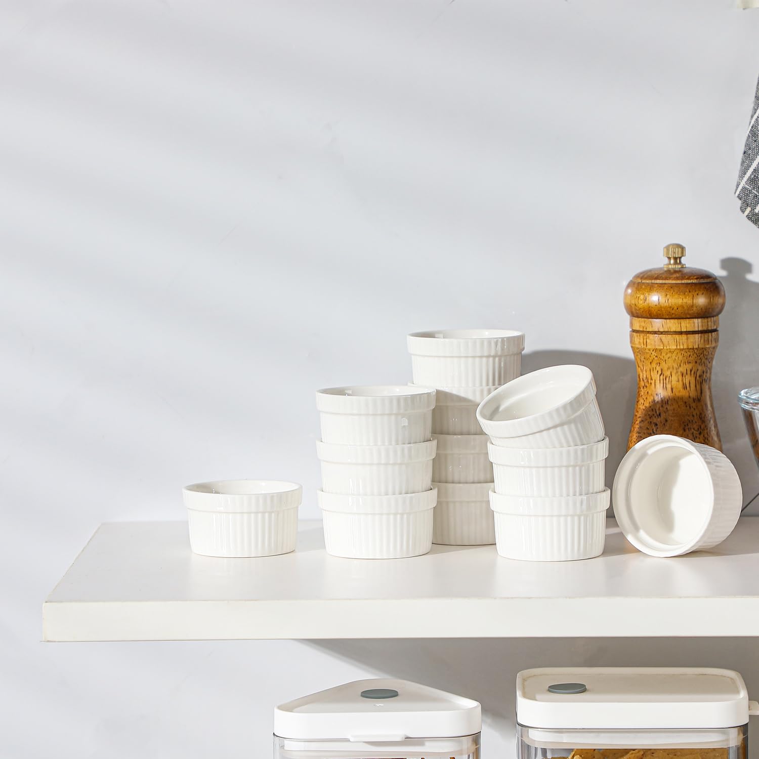 MALACASA, Series Ramekin dish, 24 Piezas Mini Cuencos y Platos de Postre/Snack/Salsa 2.4"(6 cm) Crema de Cerámica Modelo para Hornear