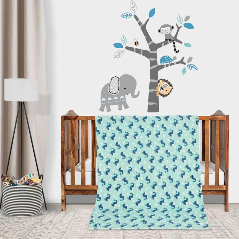 Image of Florida All Season AC Baby Blanket Swaddler Wrapper Flannel Soft and Comfortable for 0-5 Years Babies with Dolphin Print-Dolphin Blue