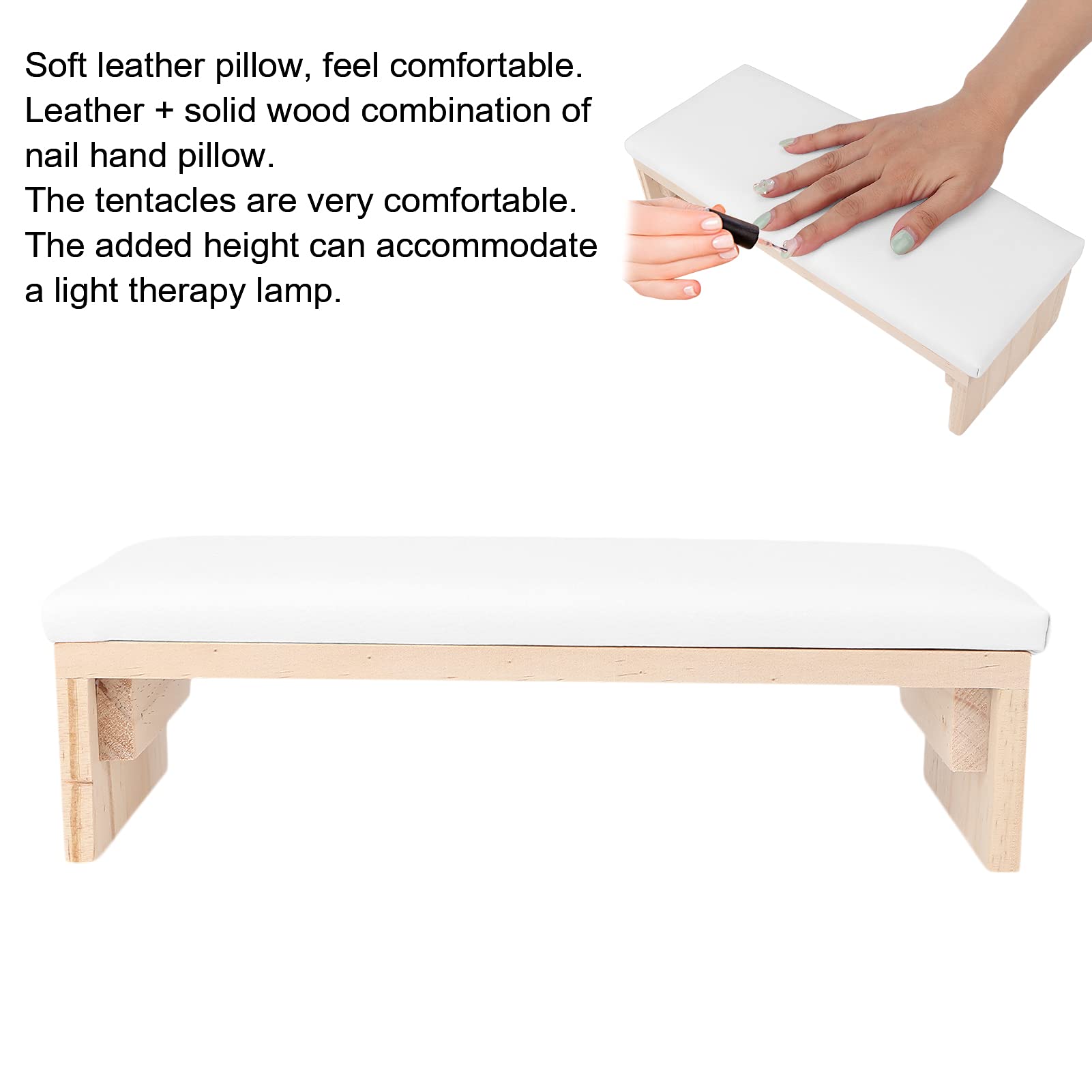 Support de Coussin de Manucure, Coussin de Repose-ongles en Cuir PU, Support de Poignet, Support de Repose-poignet, Support de Coussin pour Nail Art avec Pied en Rondin pour (White)