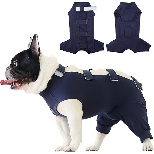 IECOii Dog Recovery Suit Female Male Dog Onesie After Surgery Spay Neuter,Soft Dog Surgical Suit Protect Abdominal and Rear Leg Wounds,Sleeve Dog Post Surgery Onesie for Dogs to Stop Licking,L-Blue