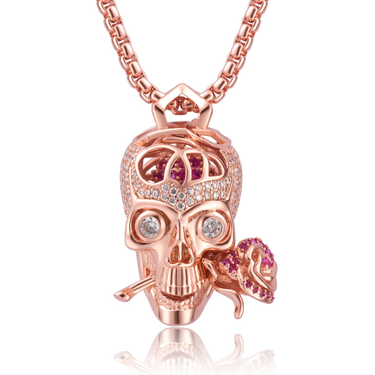 'Karseer ''Romance Forever Skull & Rose Charm Unisex Pendant Necklace with Crystal Brain Hidden Inside'