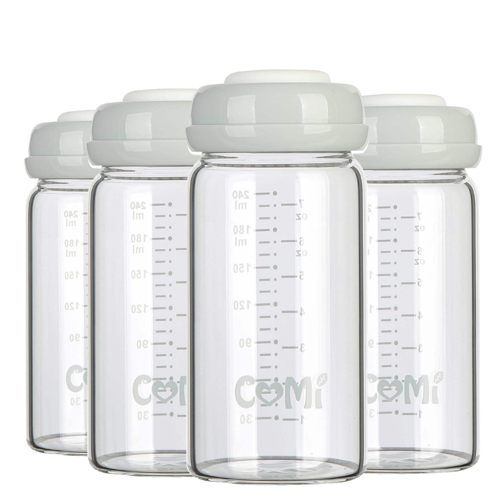 COMI Wide Neck Glass Breastmilk Collection n Storage Bottle, 8oz with Screw Ring Sealing Disk; Re-markable Sealing Disc. BPA Free, Fits Breast Pumps &