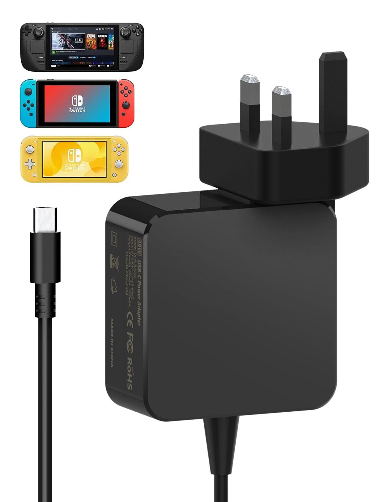 MJXYXCDH 45W Fast Charger for Nintendo Switch/Steam Deck, Compatible with Switch/Steam Deck/Switch Lite/Switch OLED/Switch Dock/Switch Pro Controller, Support TV Mode, 5.9FT - 1