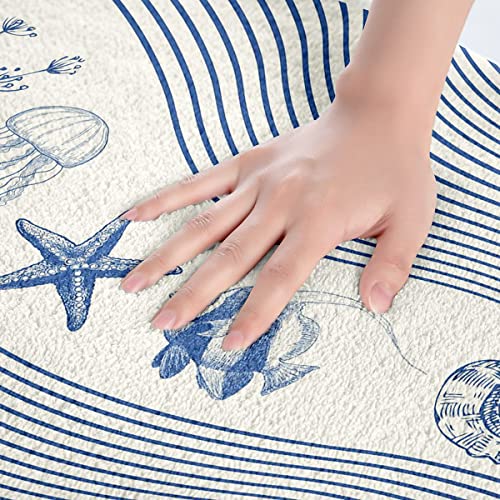 Ozean Meer Thema Zottelig Saugfähig Badezimmerteppich Jellyfish Starfish Kreatur Leben im Meer Streifen Rutschfest… – Bild 3